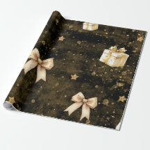 Papel de regalo con purpurina dorada y estrellas
