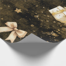 Papel de regalo con purpurina dorada y estrellas