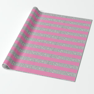 Papel de regalo con rayas de purpurina rosa y plat