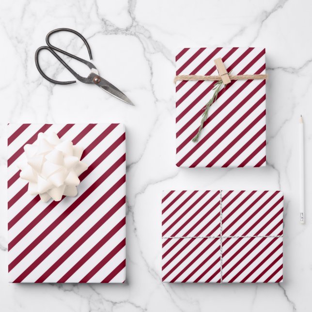 Papel de regalo con rayas rojas de Borgoña (Anverso)