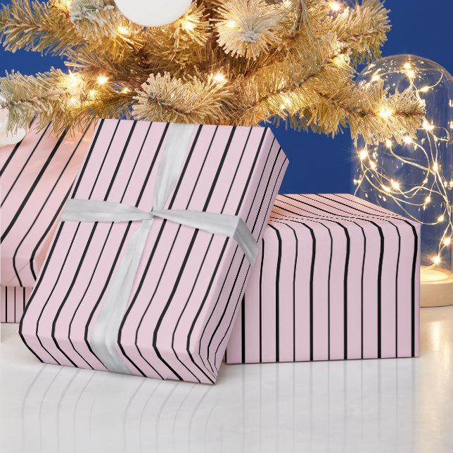 Papel de regalo con rayas rosadas y negras (Vacaciones)
