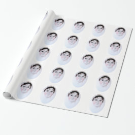 Papel de regalo con retrato de Jane Austen en acua
