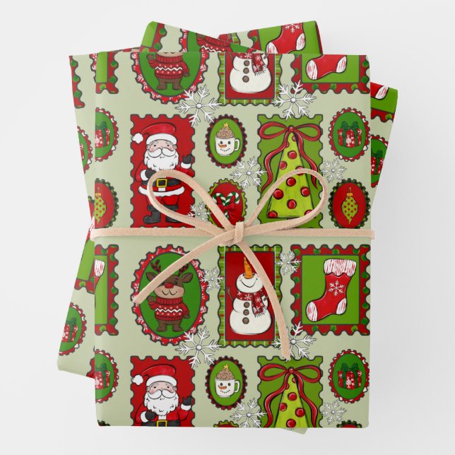 Papel de regalo con sellos de Navidad (In situ)