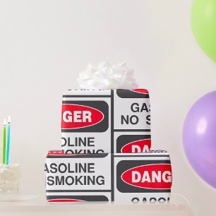 Papel de regalo con señal de peligro gasolina no f