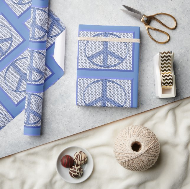 Papel de regalo con signos de paz azules (Artesanía)