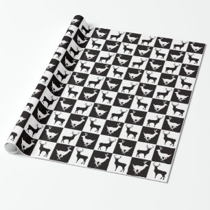 Papel de regalo con silueta de ciervos en blanco y