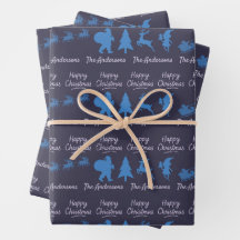 Papel de regalo con silueta de Navidad en azul