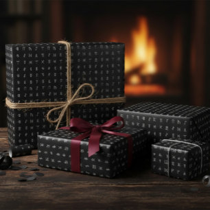 Papel de regalo con símbolo rúnico en blanco y neg