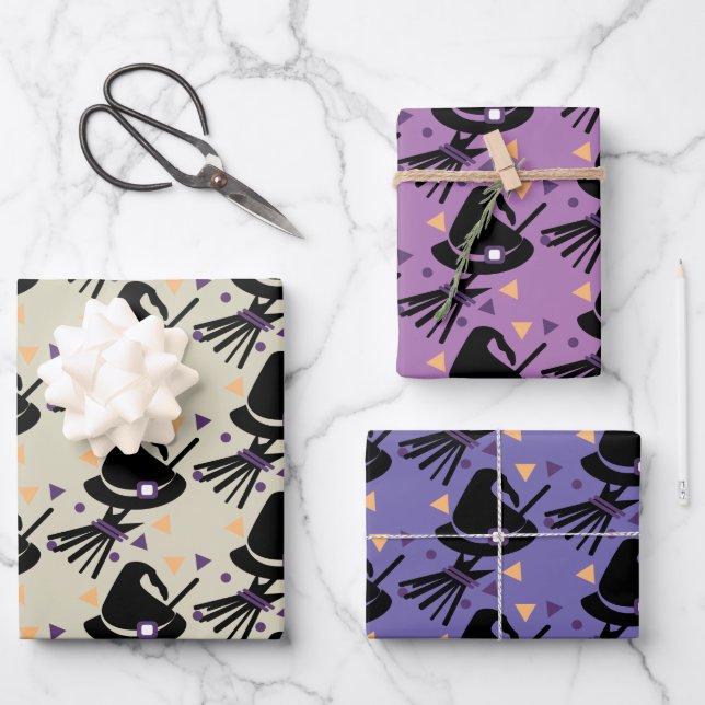 Papel de regalo con sombrero de bruja de Halloween (Anverso)