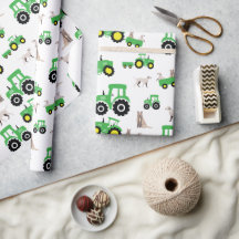 Papel de regalo con tema de granja y tractor