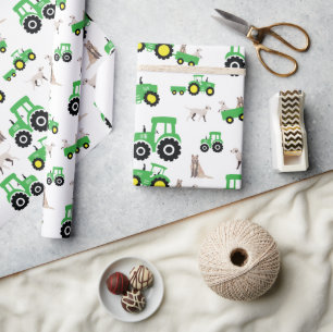 Papel de regalo con tema de granja y tractor
