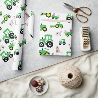 Papel de regalo con tema de granja y tractor