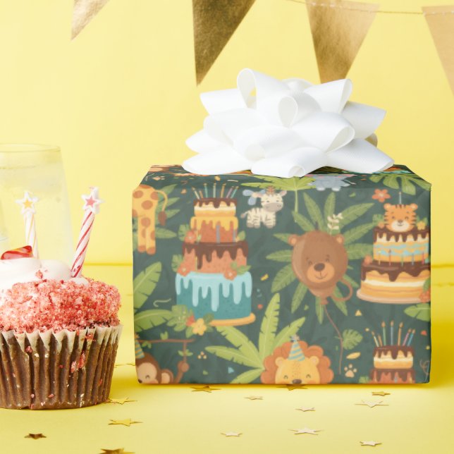 Papel de regalo con tema de jungla para cumpleaños (Fiesta de cumpleaños )