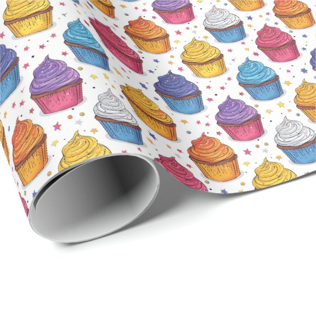 Papel de regalo con tema de magdalenas de cumpleañ (Esquina del rollo)