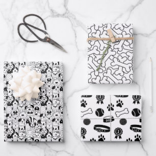 Papel de regalo con tema de perro blanco y negro
