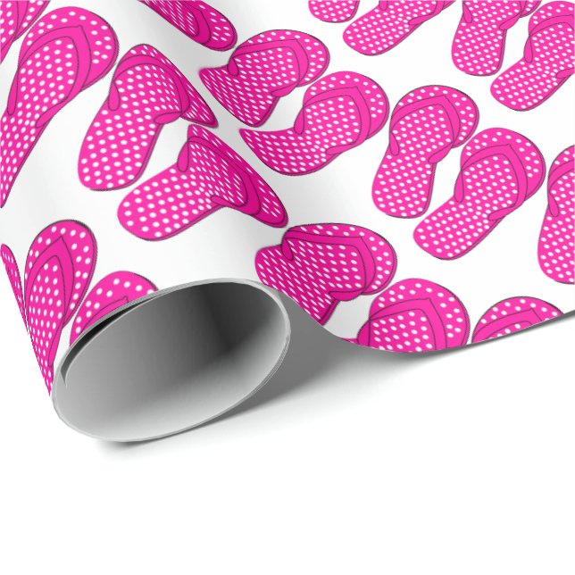 Papel de regalo con tema de playa chanclas rosadas (Esquina del rollo)
