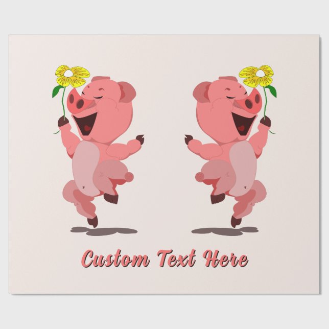 Papel de Regalo con Texto Personalizado con Cerdos (Superficie plana)