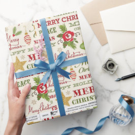 Papel de regalo con tipografía de Feliz Navidad
