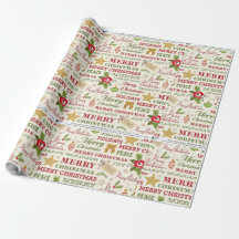 Papel de regalo con tipografía de Feliz Navidad