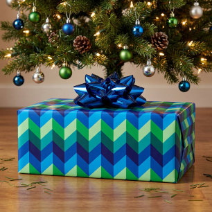 Papel de regalo con tonos azul verde y chevrones o