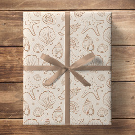 Papel De Regalo Concha Costera Náutica Boho Playa Neutral Crema