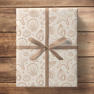 Papel De Regalo Concha Costera Náutica Boho Playa Neutral Crema