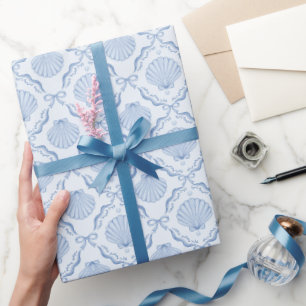 Papel De Regalo Concha de mar coqueta azul costera