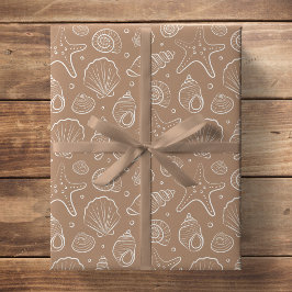 Papel De Regalo Concha marina costera náutica boho playa neutro br
