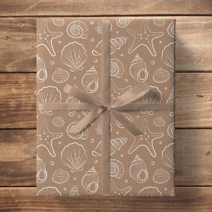 Papel De Regalo Concha marina costera náutica boho playa neutro br