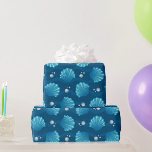 Papel De Regalo Conchas Azules Y Perlas Marinas