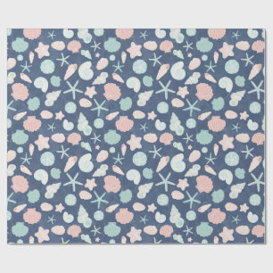 Papel De Regalo Conchas Costeras Playa y Diseño Oceánico