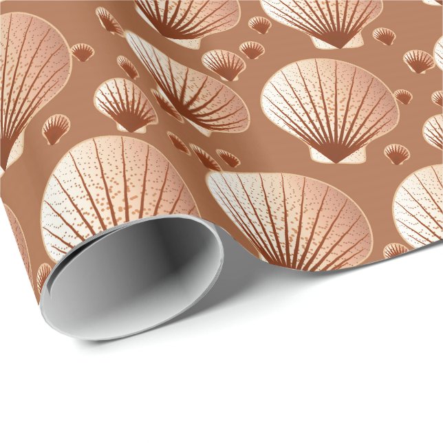 Papel De Regalo Conchas de chocolate y bronceado sobre marrón caca (Esquina del rollo)