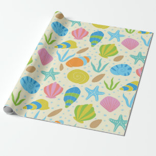 Papel De Regalo Conchas de mar coloridas estrellas de mar y ostras