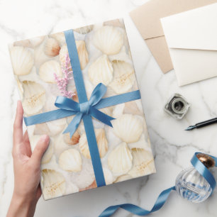 Papel De Regalo Conchas de Mar Crema Arena Boda en la Playa de Mar