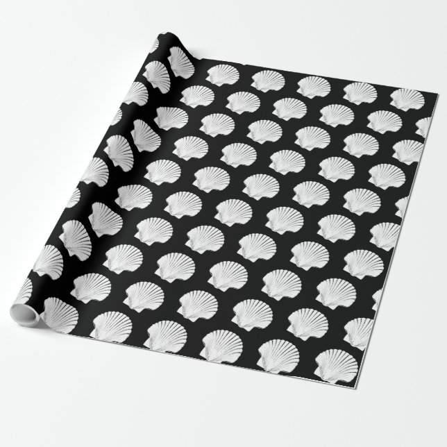 Papel De Regalo Conchas de mar negras y blancas (Desenrollado)