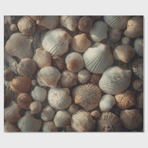 Papel De Regalo Conchas de mar vintage Navidad costera en la playa