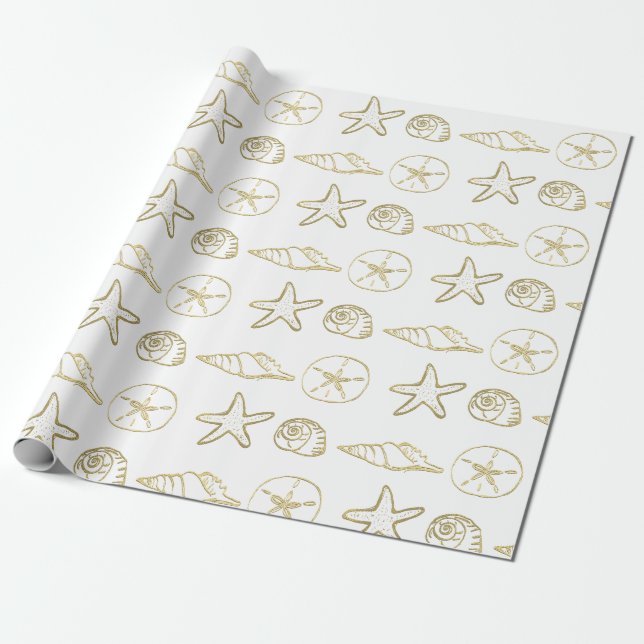 Papel De Regalo Conchas marinas con aspecto de lámina de oro Chic  (Desenrollado)