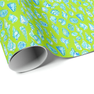 Papel De Regalo Conchas Marinas Costeras Elegantes Verde Lima