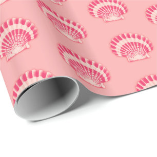 Papel De Regalo conchas marinas en tonos rosa coral