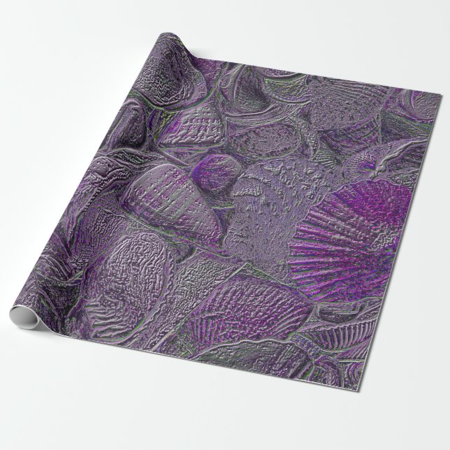 Papel De Regalo conchas marinas Ocean Beach Purple Gray Metallic (Desenrollado)