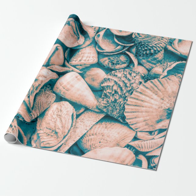 Papel De Regalo conchas marinas Ocean Beach Verde azulada Decoraci (Desenrollado)