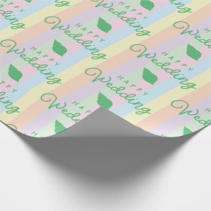 Papel De Regalo Conchas Verdes Feliz Boda Texto Rayado Arcoíris
