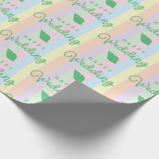 Papel De Regalo Conchas Verdes Feliz Boda Texto Rayado Arcoíris