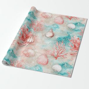 Papel De Regalo Conchas y olas del océano Patrón (11)