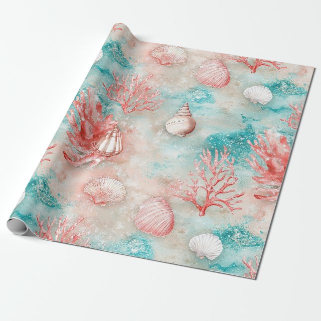 Papel De Regalo Conchas y olas del océano Patrón (11) (Desenrollado)