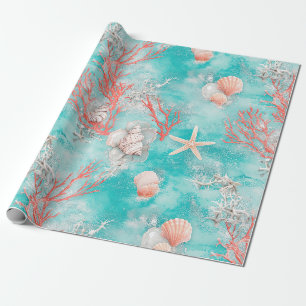 Papel De Regalo Conchas y olas del océano Patrón (15)