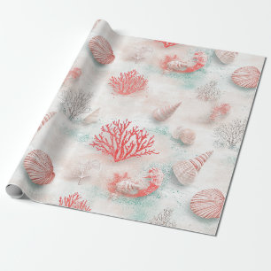 Papel De Regalo Conchas y olas del océano Patrón (7)
