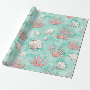 Papel De Regalo Conchas y patrón de olas del océano (12)