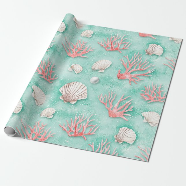 Papel De Regalo Conchas y patrón de olas del océano (12) (Desenrollado)