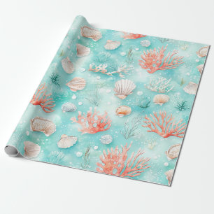 Papel De Regalo Conchas y Patrón de Olas del Océano (2)